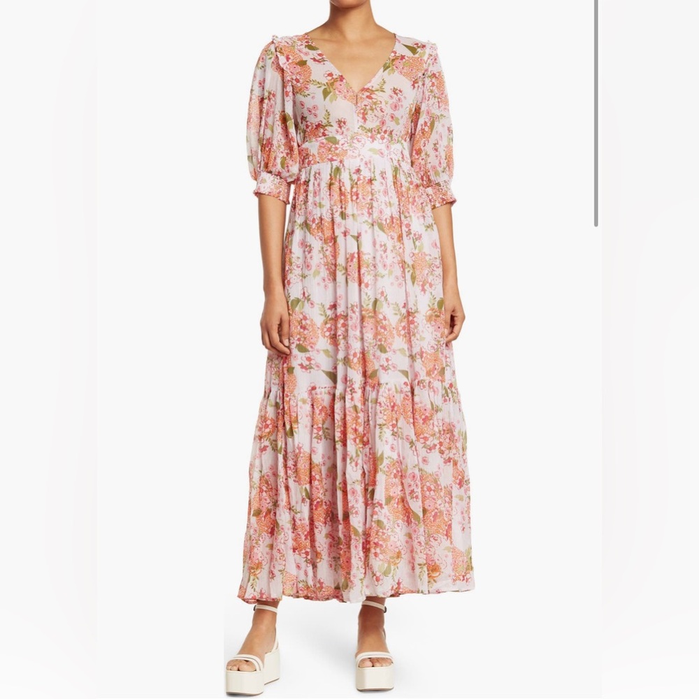 ByTiMo Puff Sleeve Floral Tiered Maxi Dress